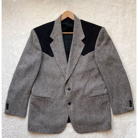 VINTAGE High Noon 100% Wool Jacket with Suede Detailing - Picture 1 of 16